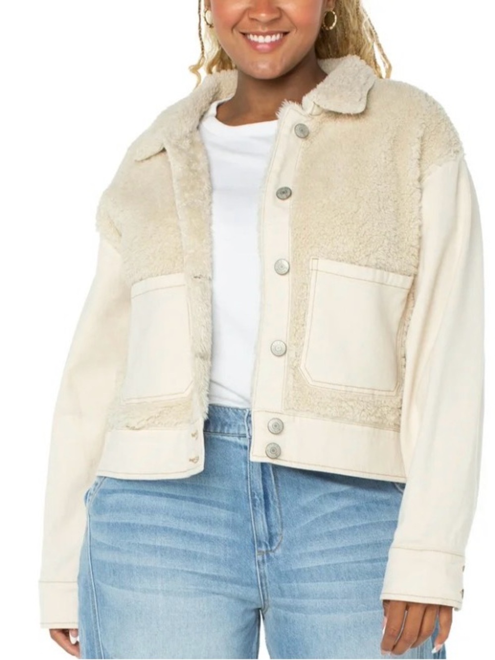 Cream Sherpa Button-Up Jacket